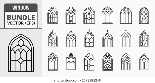 Islamic window outline icon bundle set in isolated flat line art vector illustration for eid celebration