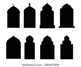 Islamic window shape. Arabian muslim arch with simple geometric shapes of lines. on white background