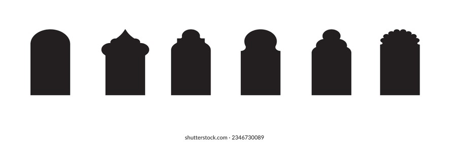 Islamic window shape. Arabic door shape. Islamic arhitecture elements of window and door.
