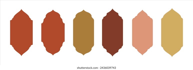 Colección de ventanas y arcos islámicos.estilo oriental con
diseño boho moderno, luna, cúpula de la mezquita y linternas. Ramadán y eid mubarak ilustración.
