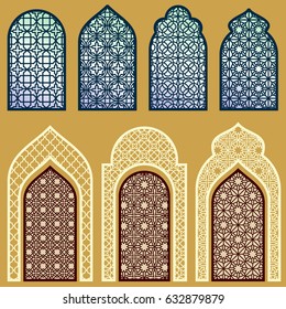 Islamic windows and doors with arabian art ornament pattern vector set