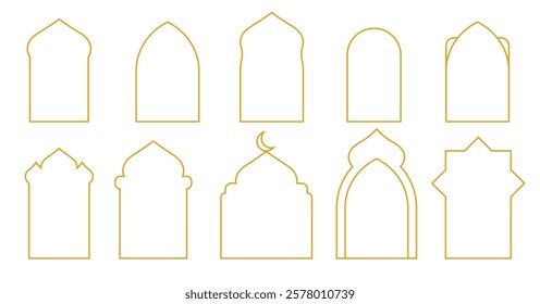 Islamic windows, set of mosque doors, arabic frame, ramadan and eid ornament