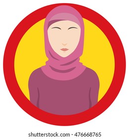 Islamic Woman Icon Sign, Wearing Hijab Or Burqini, Vector Illustration