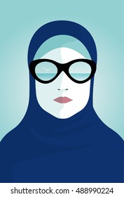 Islamic Woman, Wearing Hijab Or Burqini, Vector Illustration