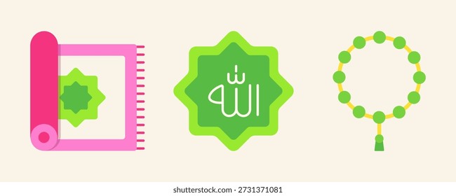 Islamischer Gottesdienst, flaches Symbol für Gebet und religiöse Praxis, Vektorgrafik