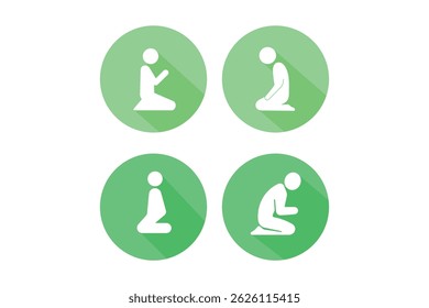 Coleção de ícones de adoração islâmica, vetor ícone de oração muçulmana, namaz flat icon pack, culto muçulmano pose vetor