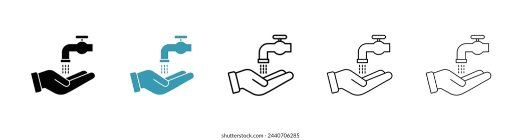 Islamic Wudu or Ablution Ritual Icons. Cleansing Practices and Water Use Symbols