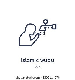 islamic wudu icon from religion outline collection. Thin line islamic wudu icon isolated on white background.
