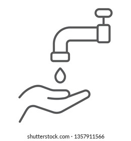 Islamic wudu thin line icon, arabic and prayer, hand wash sign, vector graphics, a linear pattern on a white background, eps 10.