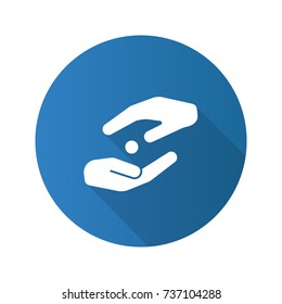 Islamic zakat flat design long shadow glyph icon. Donation. Alms-giving. Vector silhouette illustration