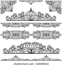 Islamic,arabic seamless pattern borders,arabesque decor.Vector Black silhouettes minarets.Religion vintage design.For traveling or architecture design,holiday muslim isolated template.