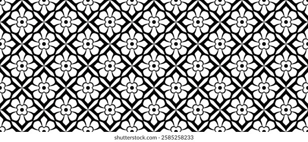 Islamic-Inspired Geometric Tile Pattern with Repeating Floral Elements
