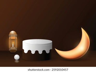 Islamik  podium design with brown background for showing products.
