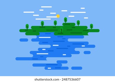island above the sea flat design illustration
