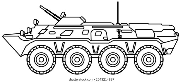 Island armored vehicle. Soviet BTR-80 armored personnel carrier. Schematic drawing.