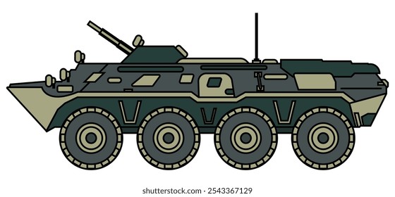 Island armored vehicle. Soviet BTR-80 armored personnel carrier. Schematic drawing.