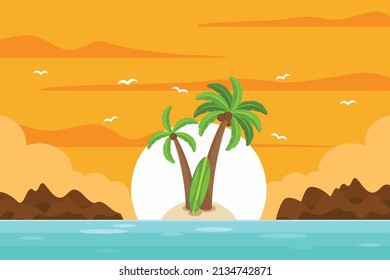 Island background with palm tree