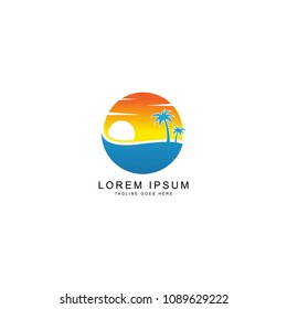 island and beach logo template
