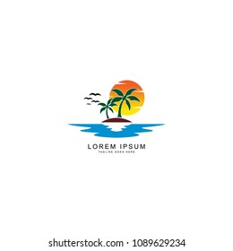 island and beach logo template