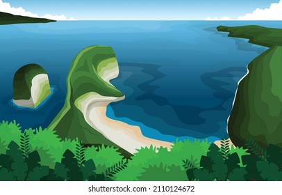 Island Beach Sea Summer Landscape View Nusa Penida Bali Illustration