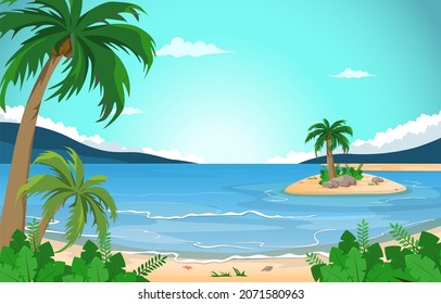 Island Beach Sea Vacation Holiday Tropical Summer Vector Illustration