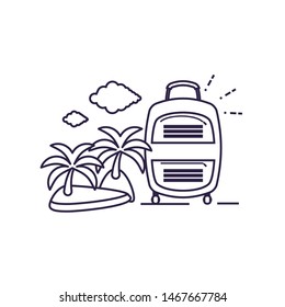 island beach with suitcase isolated icon