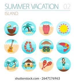 Island beach vector icon set. Summer time. Vacation, eps 10