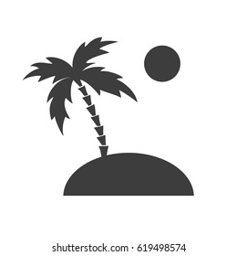 Island black icon with palm and sun. Vector Illustration.