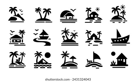 Island. Black Icons set, vector