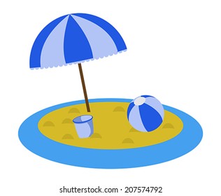 Island with a blue ball and umbrella