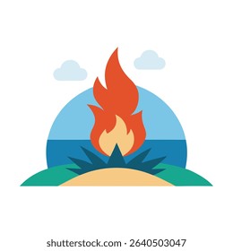 Island bonfire beach campfire at night seaside holiday summer adventure design