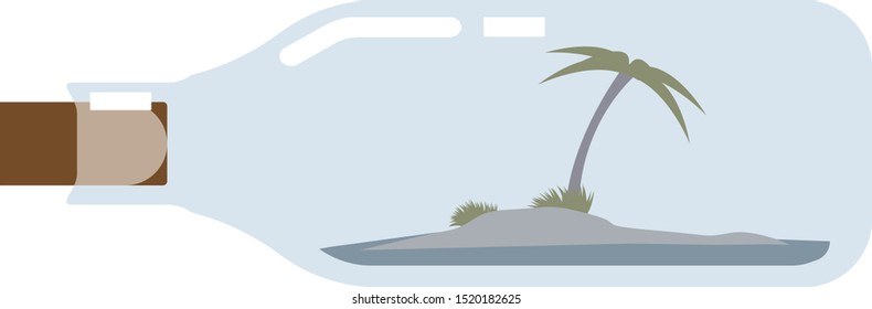 Insel in Flasche, Illustration, Vektorgrafik auf weißem Hintergrund.