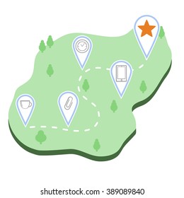 Island with career path to goal, office work concept,  flat style, vector illustration