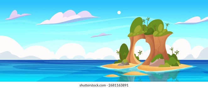 Island. Cartoon vector background with tropical island exact template illustration