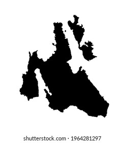Island of Cephalonia map silhouette vector illustration isolated on white background, Greece. Ithaki, Ithaca island map silhouette, near the Cephalonia. Greek paradise Ionian islands.