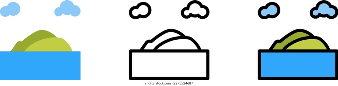Island, clouds, ocean vector icon in different styles. Line, color, filled outline