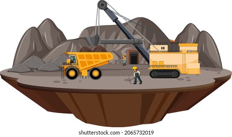 An island of coal mining scene illustration