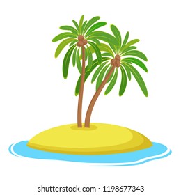 Island with coconut palm trees isolaed on white background, Summer vacation holiday tropical ocean, Vector illustration