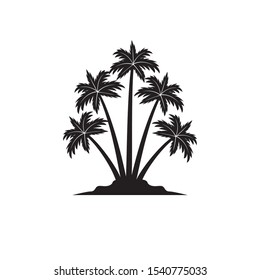 island with coconut tree silhouette vector logo design template