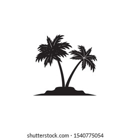 island with coconut tree silhouette vector logo design template