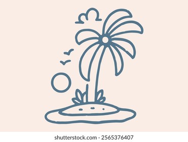 Island coconut tree with sunset on the beach