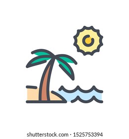Island color line icon. Beach, palm, sun and sea vector outline colorful sign.