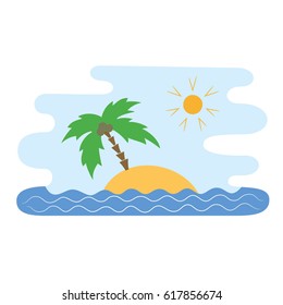 Island colorful icon with palm on the white background. Vector Illustration.