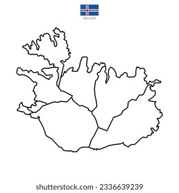 Island contour vector map with state, flag in color. Background map eps 10