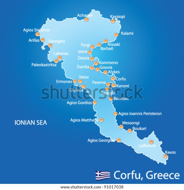 Island Corfu Greece On Blue Background Stock Vector (Royalty Free) 91017038