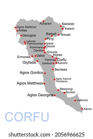 Island of Corfu in Greece vector map silhouette illustration isolated on white background. Greek paradise island.