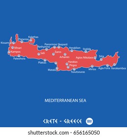 island of crete in greece red map illustration in colorful