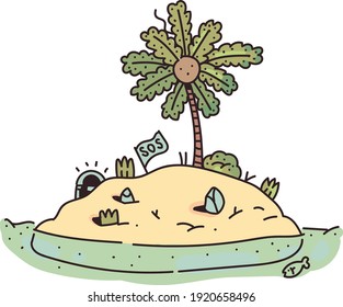 island doodle style . island drawing style
