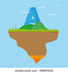 Island With Ecology Subtext With Wind Mill And Letter A