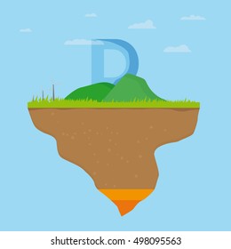 Island With Ecology Subtext With Wind Mill And Letter D